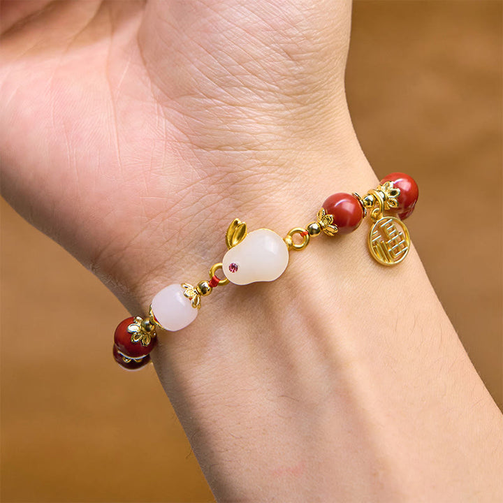 Buddha Stones Cinnabar schattig konijntje Bunny Fu karakter bedeltje Armband - image 3