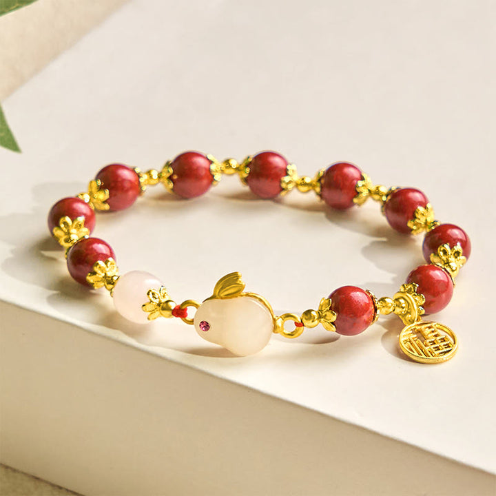 Buddha Stones Cinnabar schattig konijntje Bunny Fu karakter bedeltje Armband - image 2
