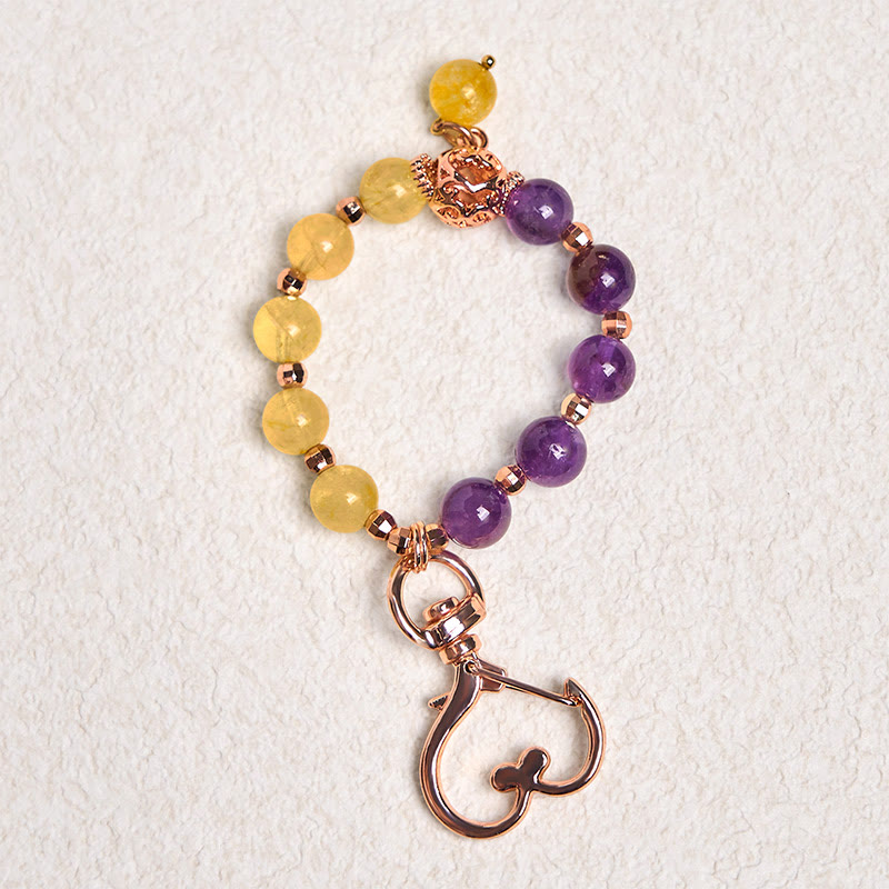 Buddha Stones Sleutelhanger met natuurlijke amethist-citrienkraal voor helende doeleinden. - image 1