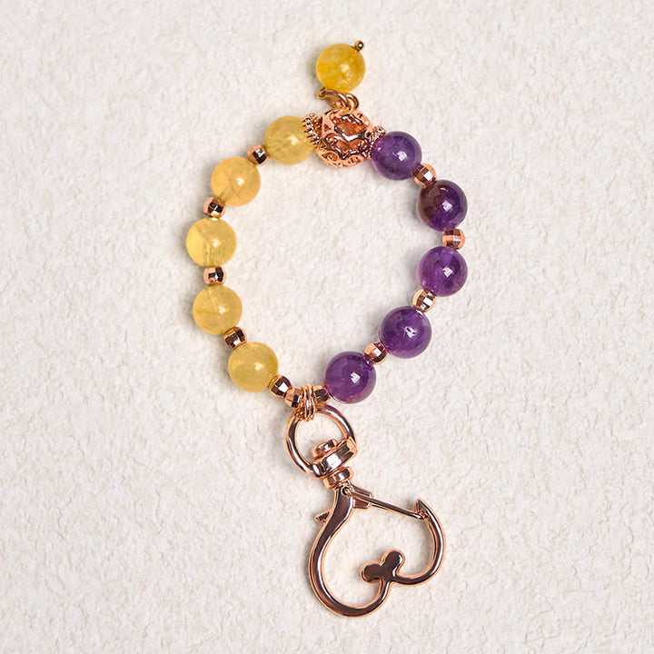 Buddha Stones Sleutelhanger met natuurlijke amethist-citrienkraal voor helende doeleinden. - image 1