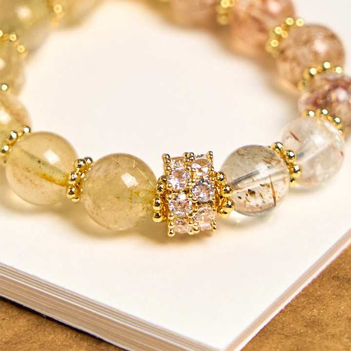 Buddha Stones Gouden rutielkwarts gelukshanger sleutelhanger - image 3