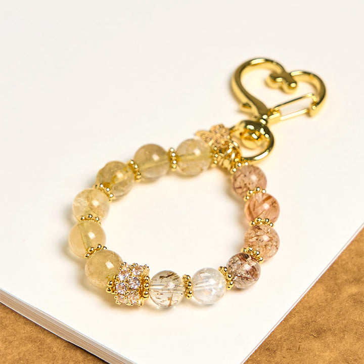 Buddha Stones Gouden rutielkwarts gelukshanger sleutelhanger - Rutielkwarts - image 0