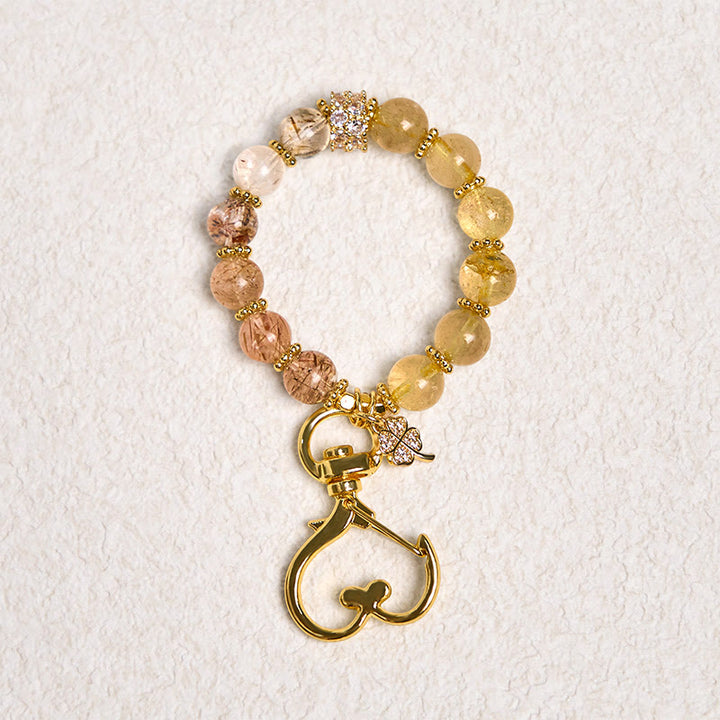 Buddha Stones Gouden rutielkwarts gelukshanger sleutelhanger - image 1