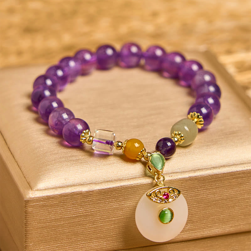 Buddha Stones Spirituele Armband met vredesgesp en natuurlijke amethist - Amethist (Polsomtrek 14-16 cm) - image 0