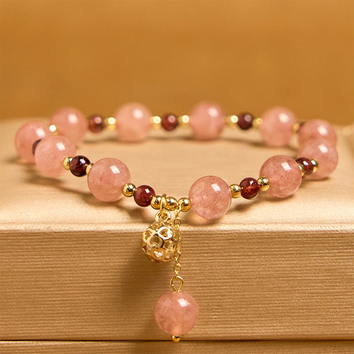 Buddha Stones Natuurlijke aardbeikwarts granaat helende Armband - image 1