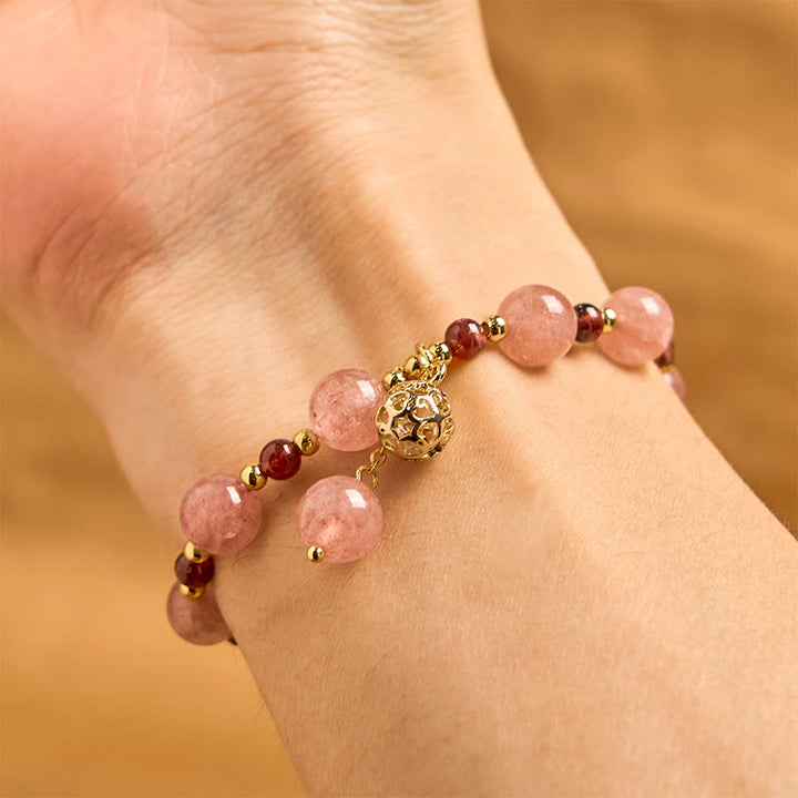 Buddha Stones Natuurlijke aardbeikwarts granaat helende Armband - image 3
