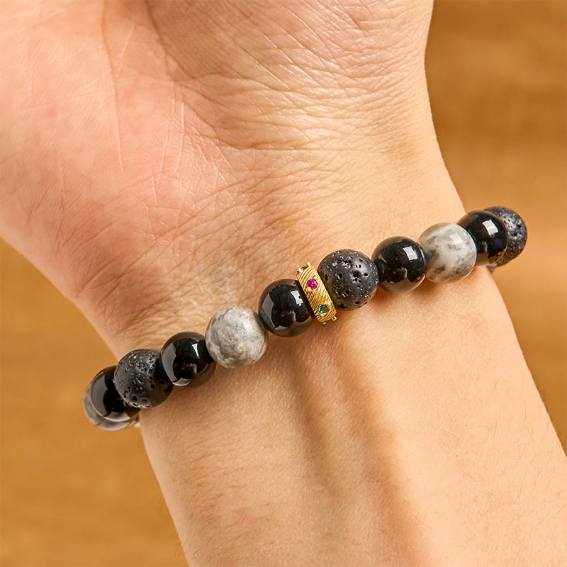 Buddha Stones Lavasteen, zwarte onyx, Picasso jaspis, helende Armband - image 3