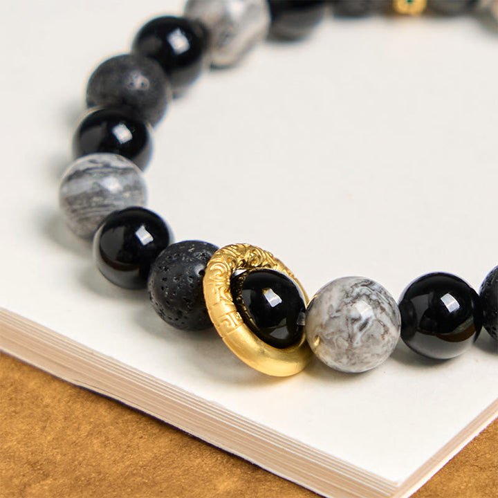 Buddha Stones Lavasteen, zwarte onyx, Picasso jaspis, helende Armband - image 4