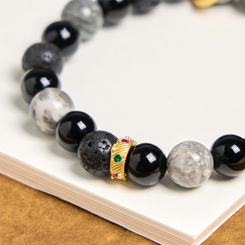 Buddha Stones Lavasteen, zwarte onyx, Picasso jaspis, helende Armband - image 5