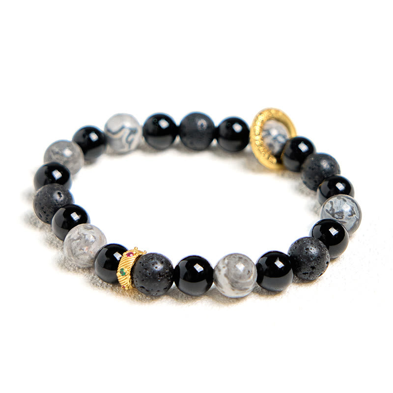 Buddha Stones Lavasteen, zwarte onyx, Picasso jaspis, helende Armband - image 7