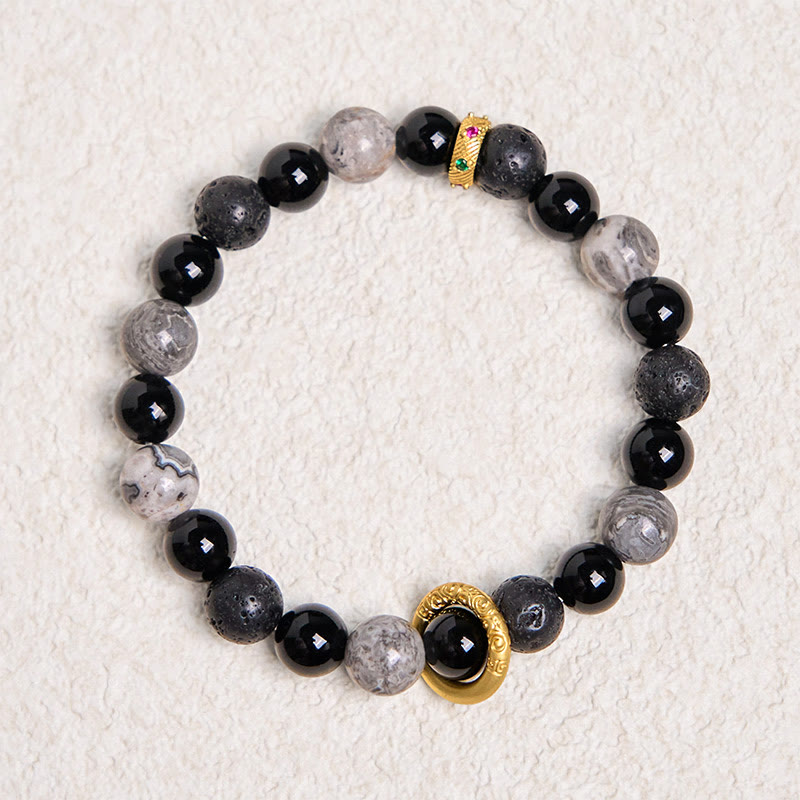 Buddha Stones Lavasteen, zwarte onyx, Picasso jaspis, helende Armband - image 6