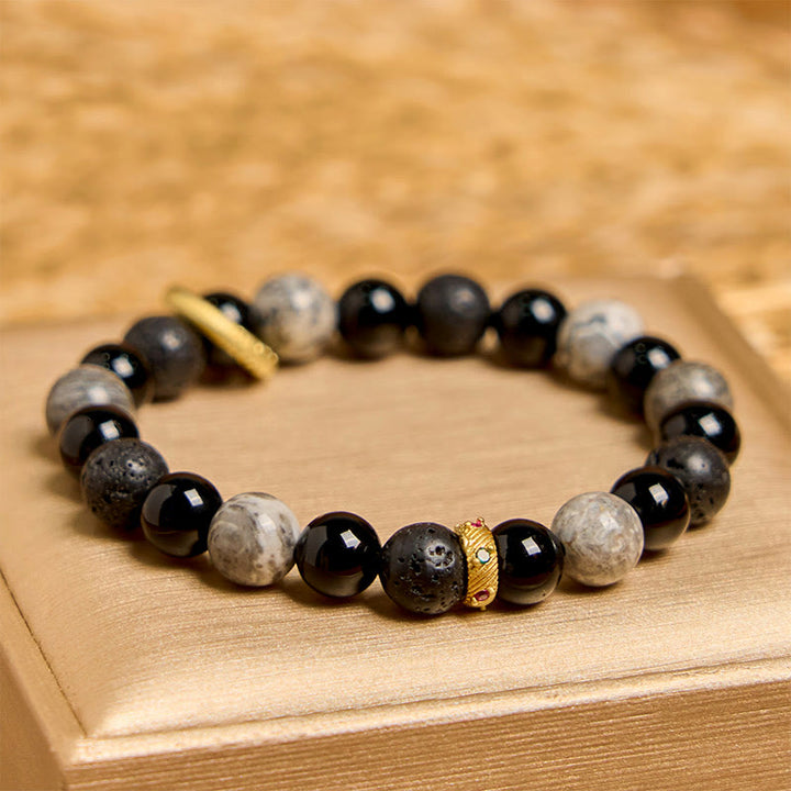 Buddha Stones Lavasteen, zwarte onyx, Picasso jaspis, helende Armband - image 1
