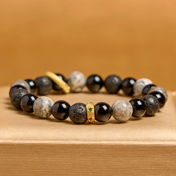 Buddha Stones Lavasteen, zwarte onyx, Picasso jaspis, helende Armband - image 2