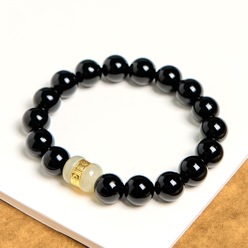 Buddha Stones Natuurlijke zwarte onyx jade Armband - Zwarte onyx (Polsomtrek 14-16 cm) - image 0