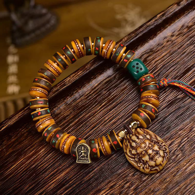 Buddha Stones Tibetaanse Armband met kwastje van kameelbot en dobbelstenen - Kameelbot (Polsomtrek: 14-16 cm) - image 0
