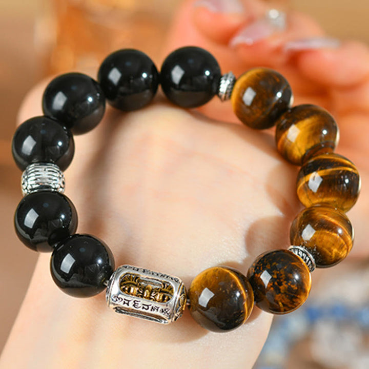 Buddha Stones Natuurlijke zilverglans obsidiaan tijgeroog Vajra Armband - image 8