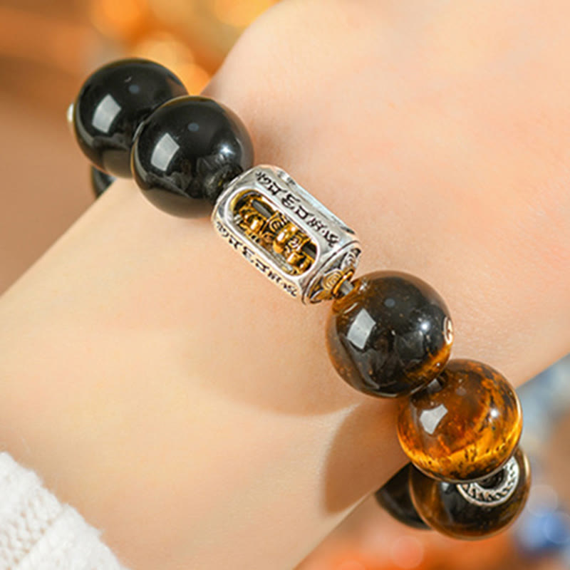 Buddha Stones Natuurlijke zilverglans obsidiaan tijgeroog Vajra Armband - image 9