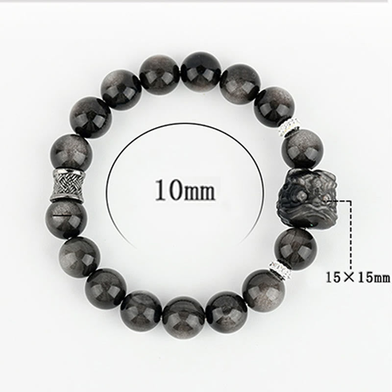 Buddha Stones Armband van obsidiaan met natuurlijke zilverglans en leeuwendans - image 6