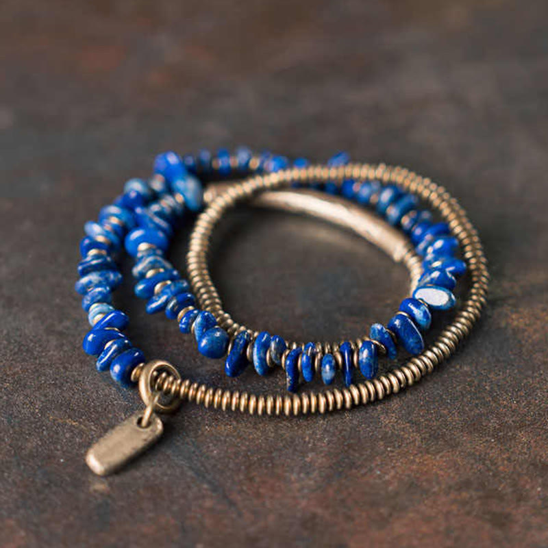 Buddha Stones Onregelmatig gevormde drievoudige wikkeling Lazuriet Lapis Lazuli Armband - 6,7-6,9 inch (17-17,5 cm) - image 0