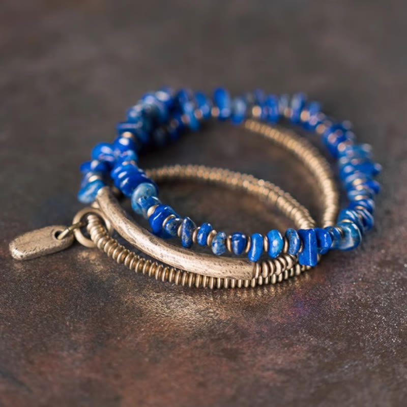 Buddha Stones Onregelmatig gevormde drievoudige wikkeling Lazuriet Lapis Lazuli Armband - image 1