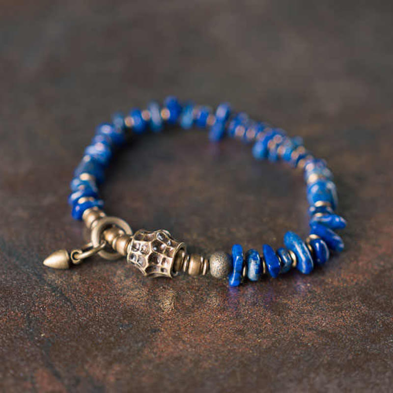 Buddha Stones Vintage Armband met onregelmatige vorm, gemaakt van lazuriet en lapis lazuli. - 6,7-6,9 inch (17-17,5 cm) - image 0