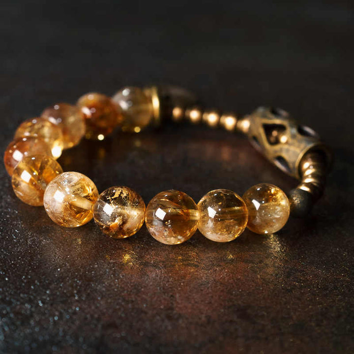 Buddha Stones Dagelijkse retro Armband met 10mm citrienkralen - Citrien - 0,39 inch (Polsomtrek: 6,7-6,9 inch) - image 0