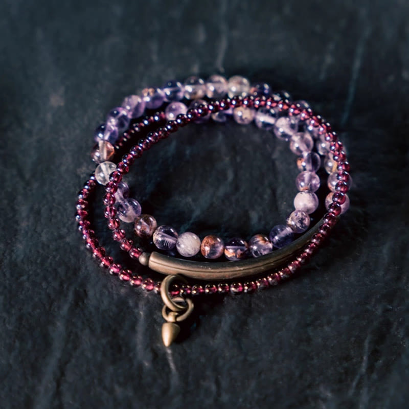 Buddha Stones Retro 6mm amethist 4 mm granaat meerlaagse Armband - image 1