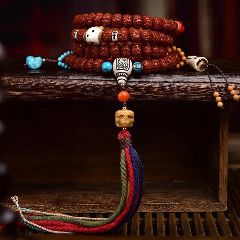 Buddha Stones 108 kralen Rudraksha Bodhizaad Kwastje Mala - image 1