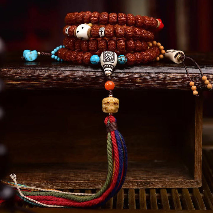Buddha Stones 108 kralen Rudraksha Bodhizaad Kwastje Mala - image 1