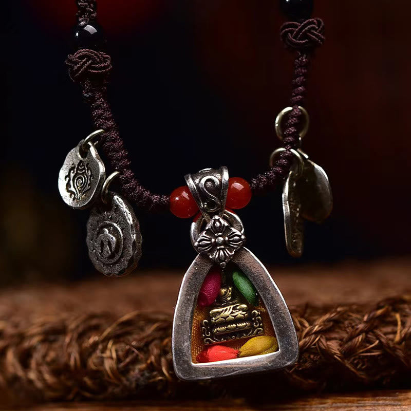 Buddha Stones Ketting met gevlochten touw en symbool van Tibetaanse geneeskunde, Boeddha en mededogen. - image 1