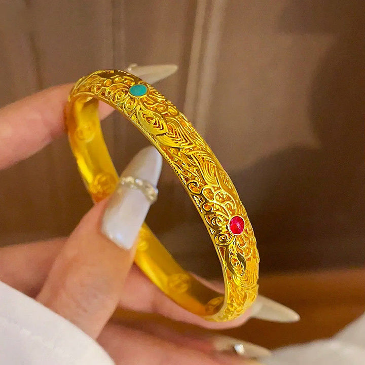 Buddha Stones Koperen armband met gouden bloemen en bladeren als gelukssymbool . - image 16