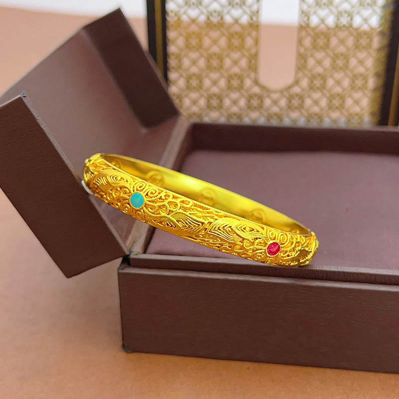Buddha Stones Koperen armband met gouden bloemen en bladeren als gelukssymbool . - image 8