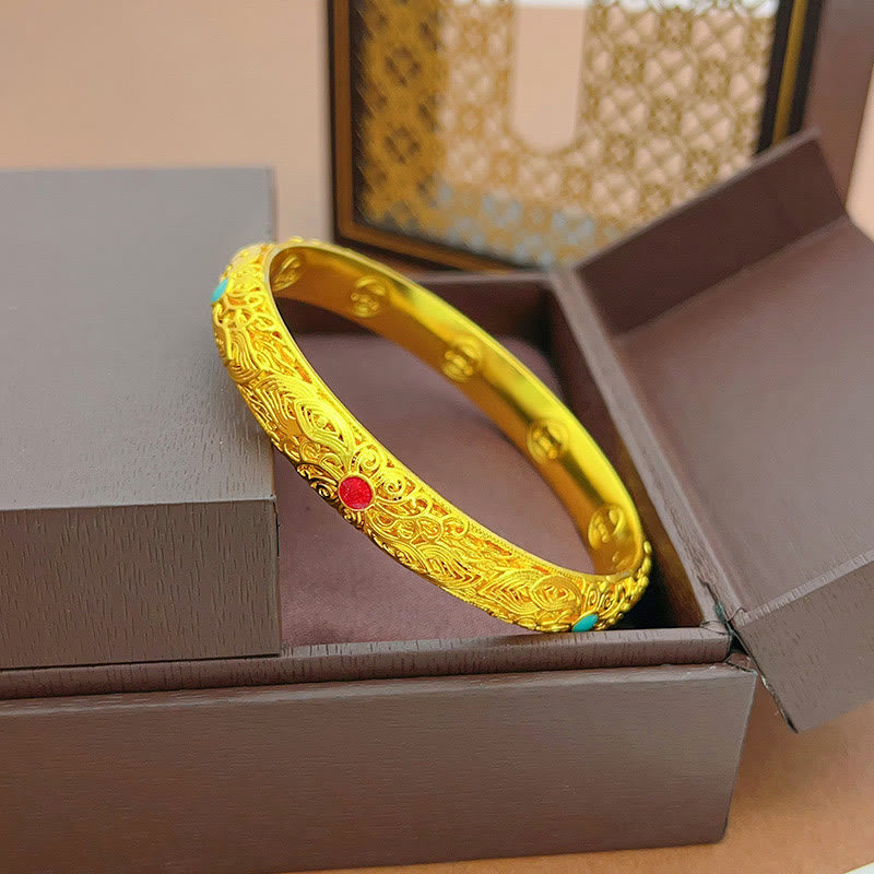 Buddha Stones Koperen armband met gouden bloemen en bladeren als gelukssymbool . - image 2