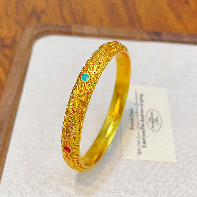 Buddha Stones Koperen armband met gouden bloemen en bladeren als gelukssymbool . - 64 mm - image 0