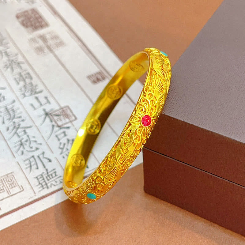 Buddha Stones Koperen armband met gouden bloemen en bladeren als gelukssymbool . - image 1