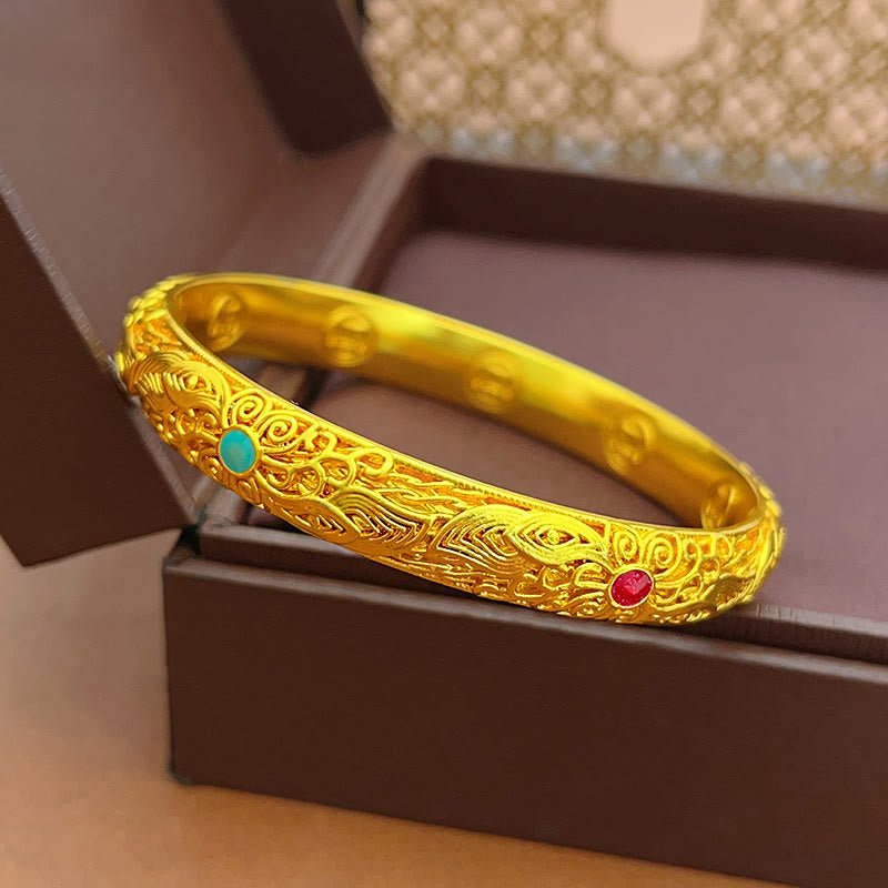 Buddha Stones Koperen armband met gouden bloemen en bladeren als gelukssymbool . - image 9