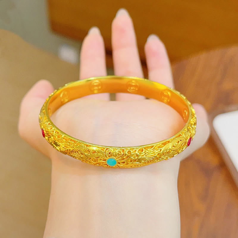 Buddha Stones Koperen armband met gouden bloemen en bladeren als gelukssymbool . - image 13
