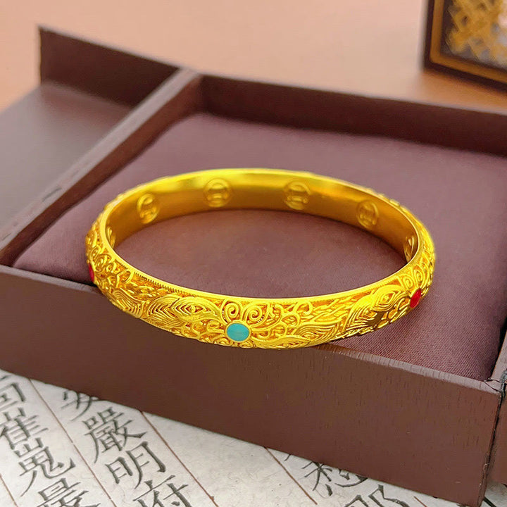 Buddha Stones Koperen armband met gouden bloemen en bladeren als gelukssymbool . - image 18