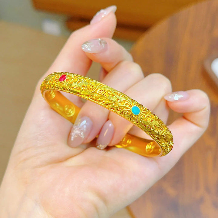 Buddha Stones Koperen armband met gouden bloemen en bladeren als gelukssymbool . - image 11