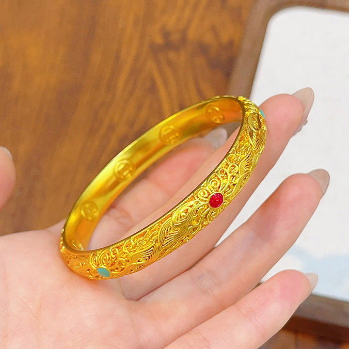 Buddha Stones Koperen armband met gouden bloemen en bladeren als gelukssymbool . - image 15