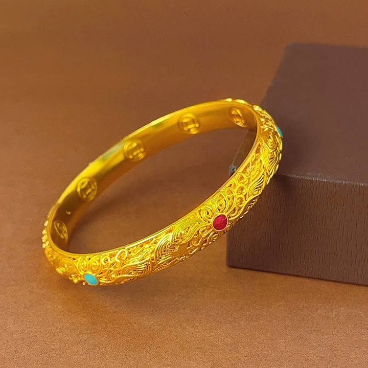 Buddha Stones Koperen armband met gouden bloemen en bladeren als gelukssymbool . - image 19