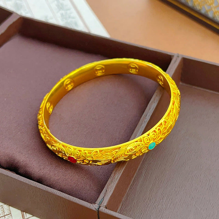Buddha Stones Koperen armband met gouden bloemen en bladeren als gelukssymbool . - image 3