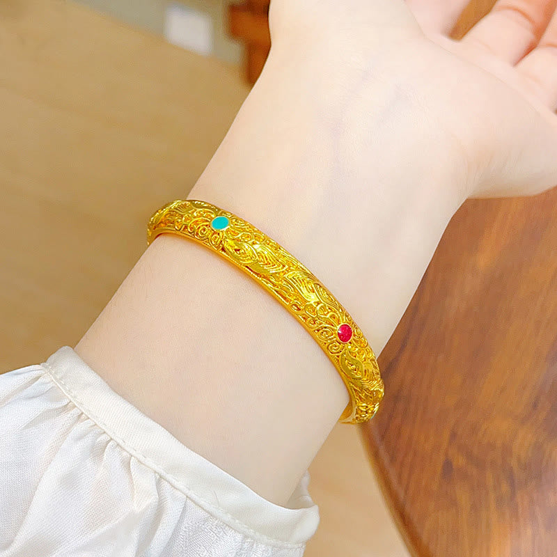 Buddha Stones Koperen armband met gouden bloemen en bladeren als gelukssymbool . - image 10