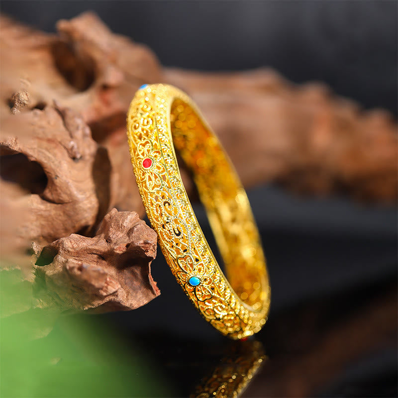 Buddha Stones Koperen, vergulde armband met bloemen en rankenpatroon, Bangle-armband, 2,44 inch (62 mm) - image 1