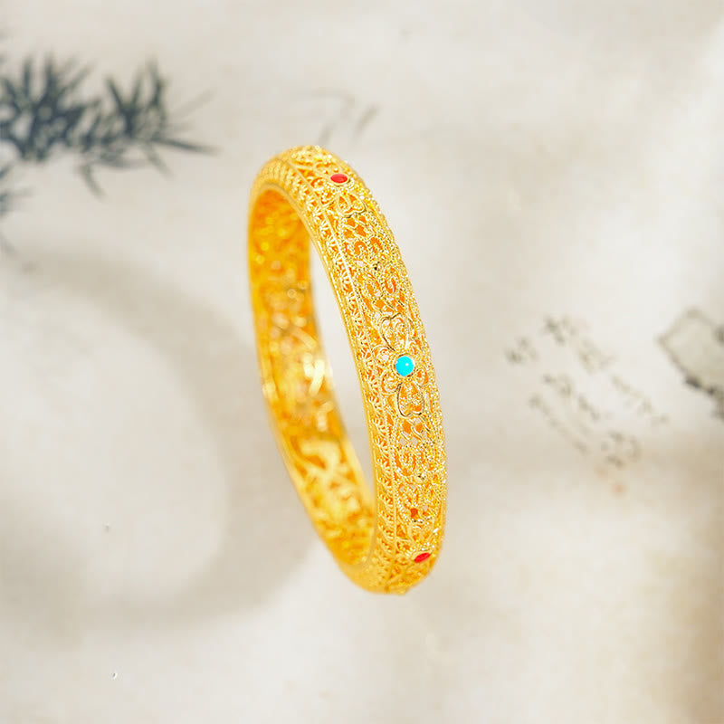Buddha Stones Koperen, vergulde armband met bloemen en rankenpatroon, Bangle-armband, 2,44 inch (62 mm) - 62 mm - image 0