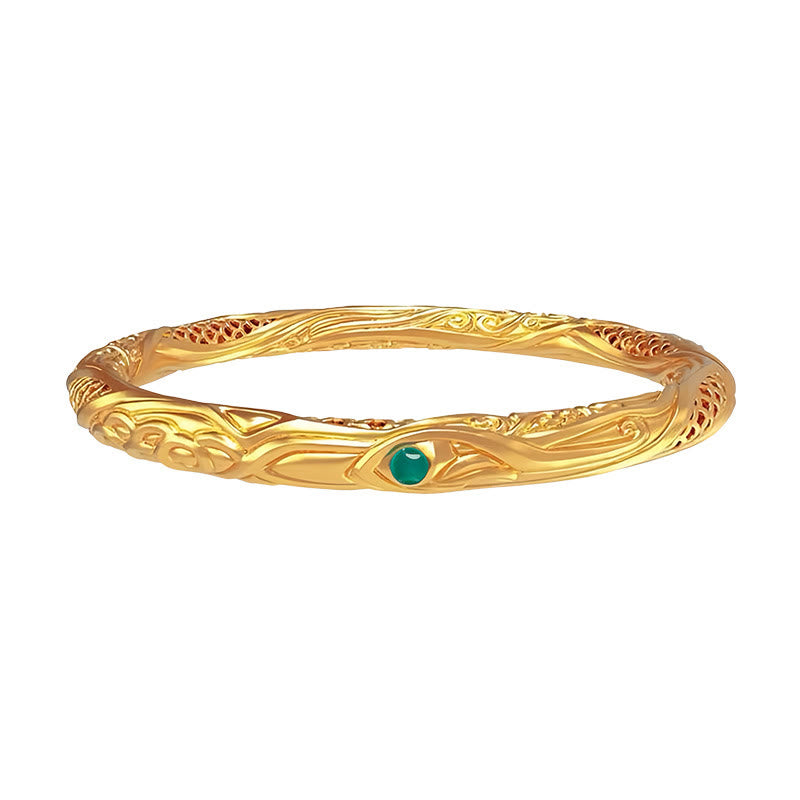 Buddha Stones Bangle-armband met gouden bloemmotief en holle vorm, 999 sterling zilver - image 9
