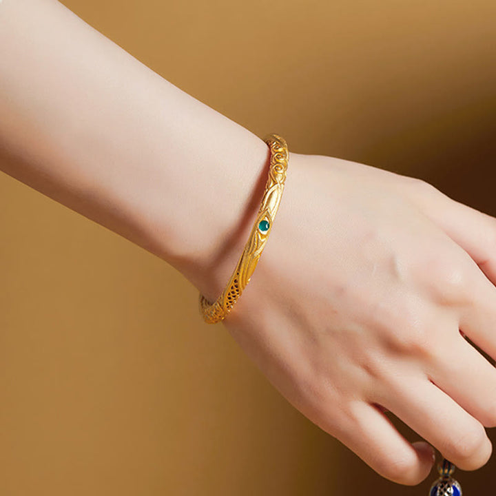 Buddha Stones Bangle-armband met gouden bloemmotief en holle vorm, 999 sterling zilver - image 7