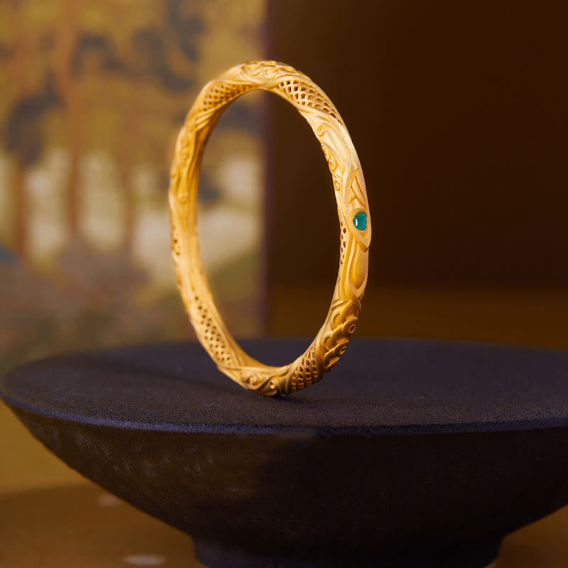 Buddha Stones Bangle-armband met gouden bloemmotief en holle vorm, 999 sterling zilver - image 2