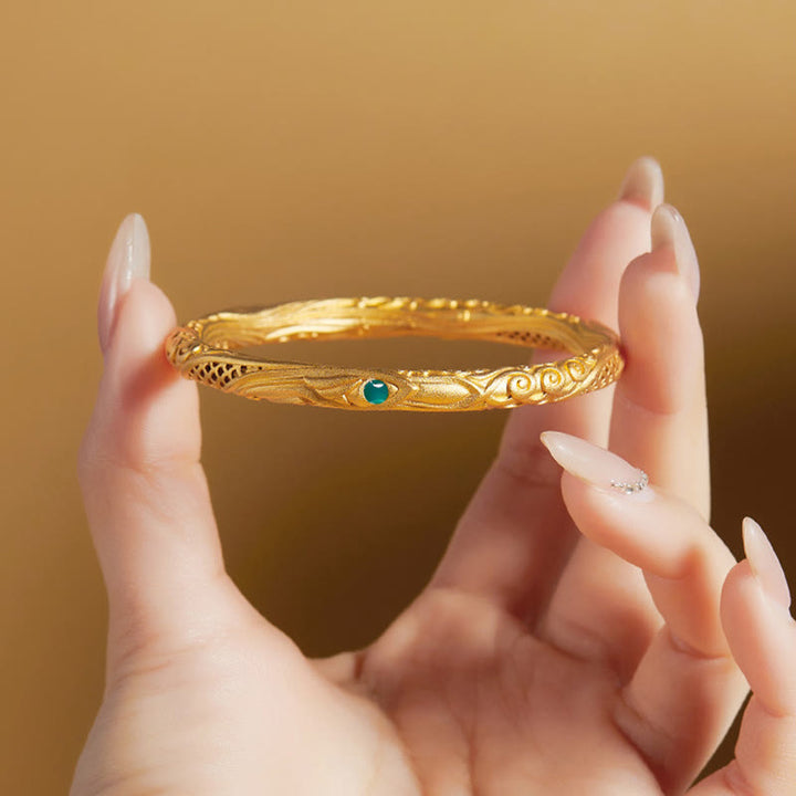 Buddha Stones Bangle-armband met gouden bloemmotief en holle vorm, 999 sterling zilver - image 3