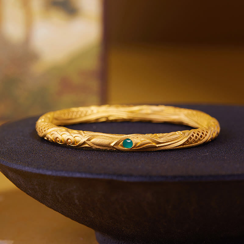 Buddha Stones Bangle-armband met gouden bloemmotief en holle vorm, 999 sterling zilver - image 1